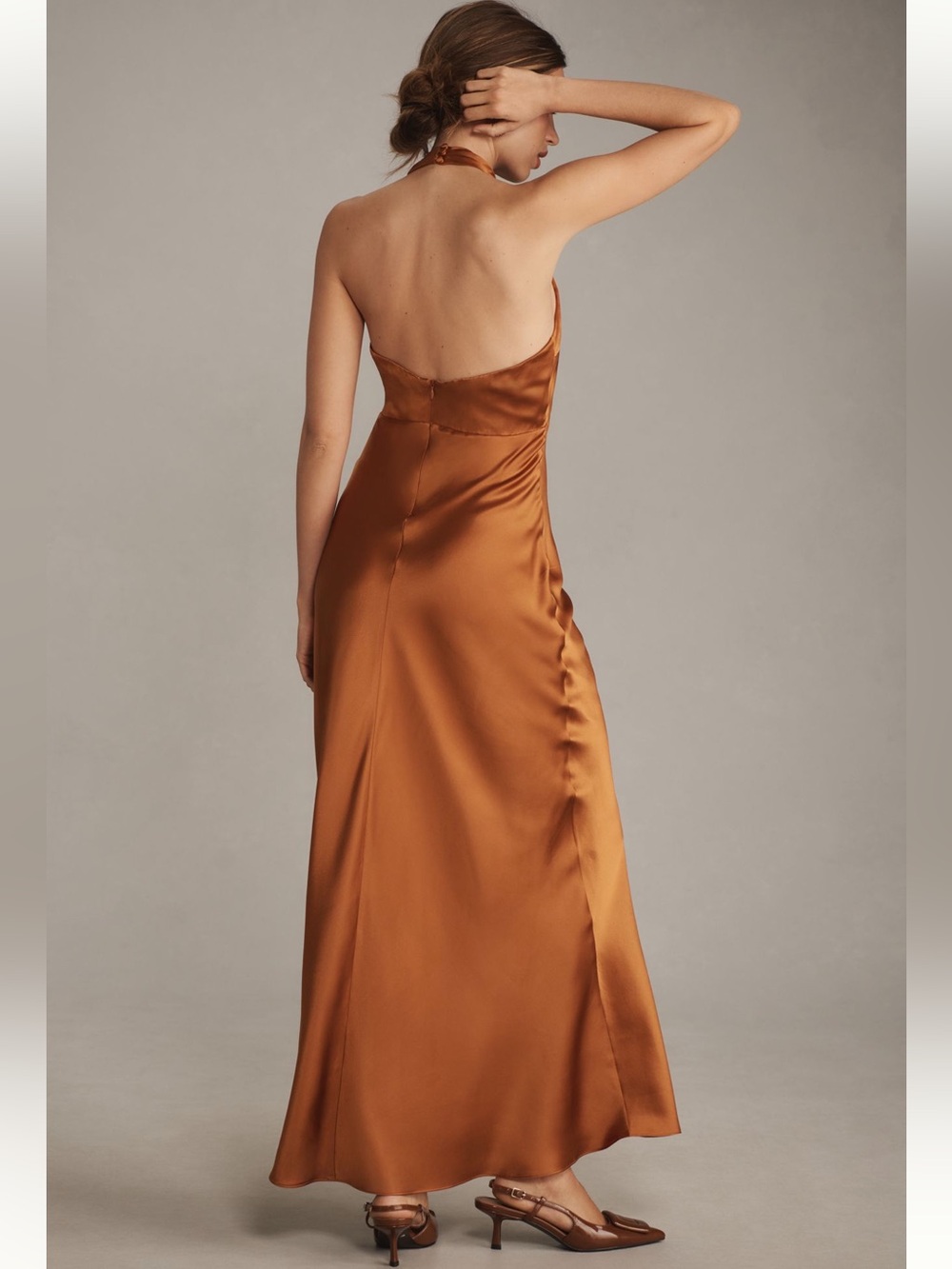 New Reformation Daniela Silk Maxi Dress Copper Size 12 - Picture 5 of 16